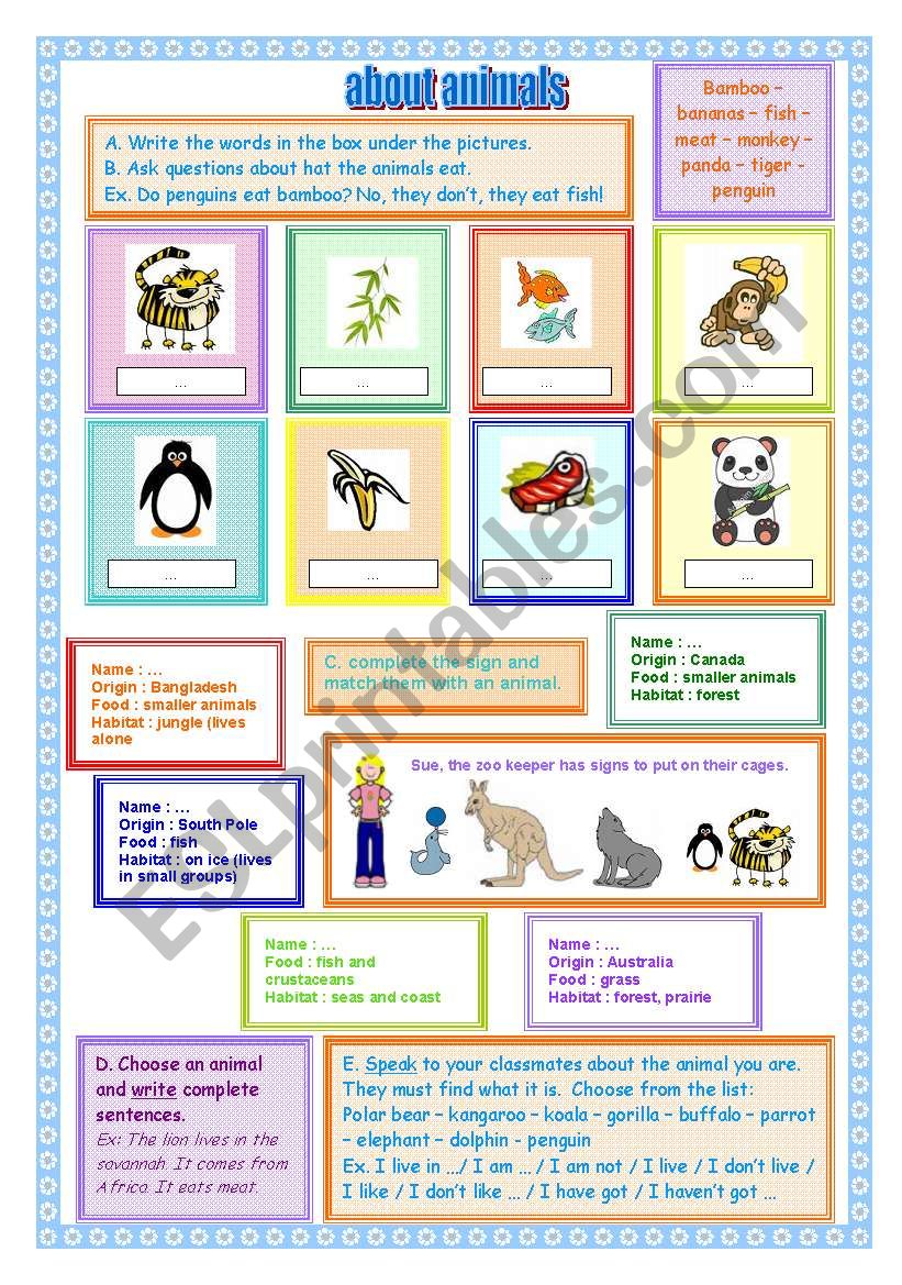 Animals you can see in a zoo - ESL worksheet by catimini18