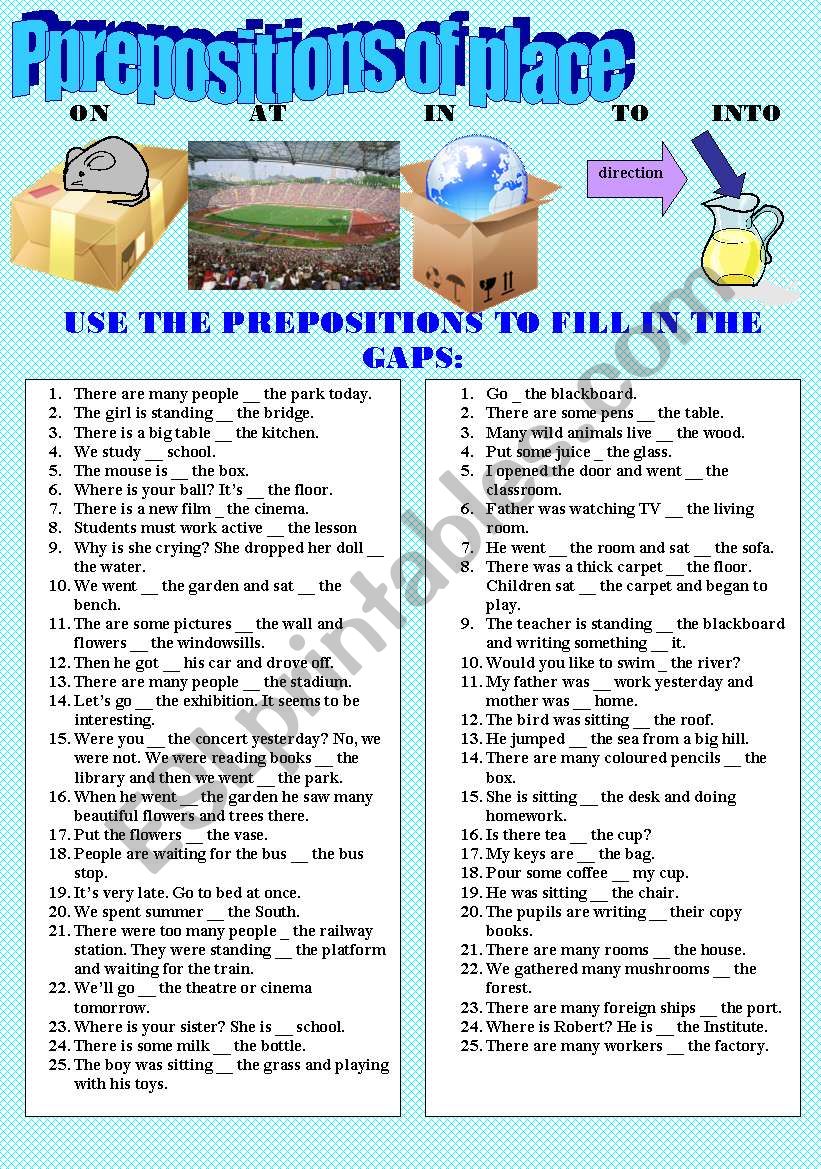 Prepositions of place worksheet