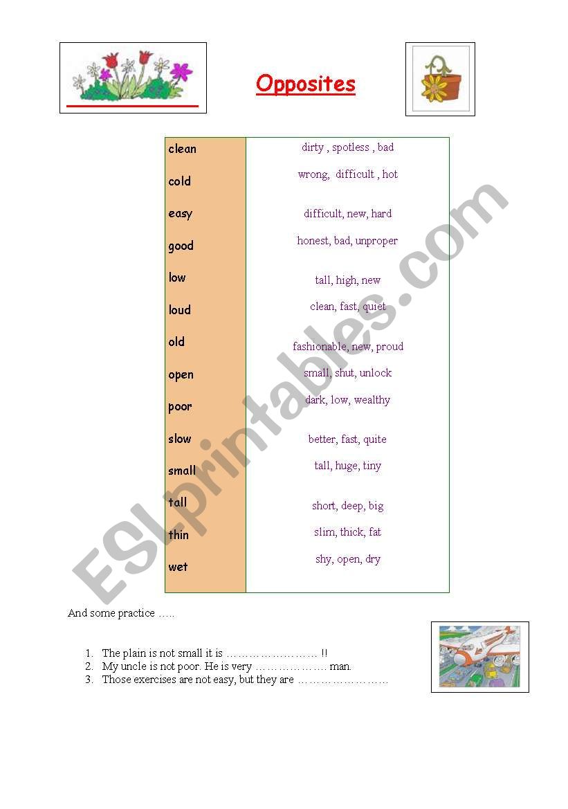 opposites adjectives worksheet