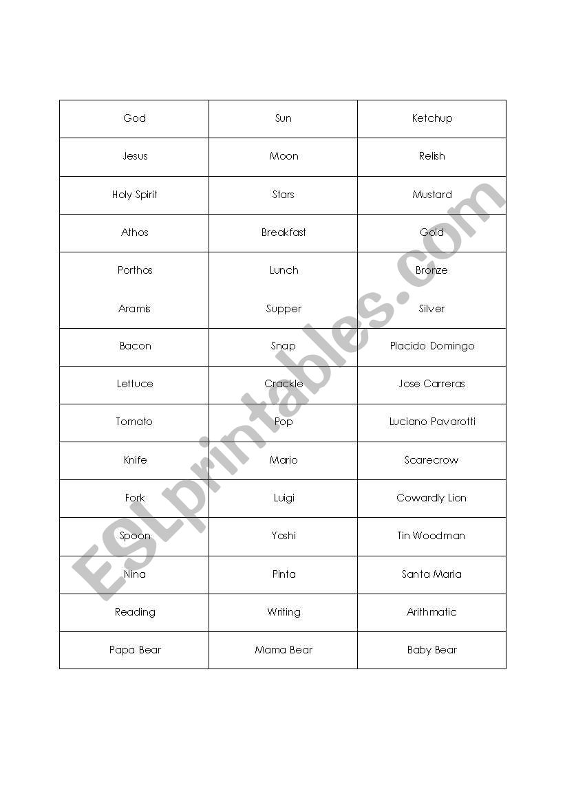 Famous Trios worksheet