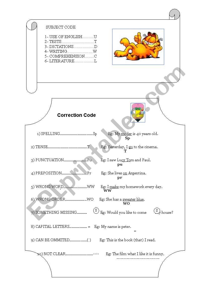 Subject Code and Correction Code