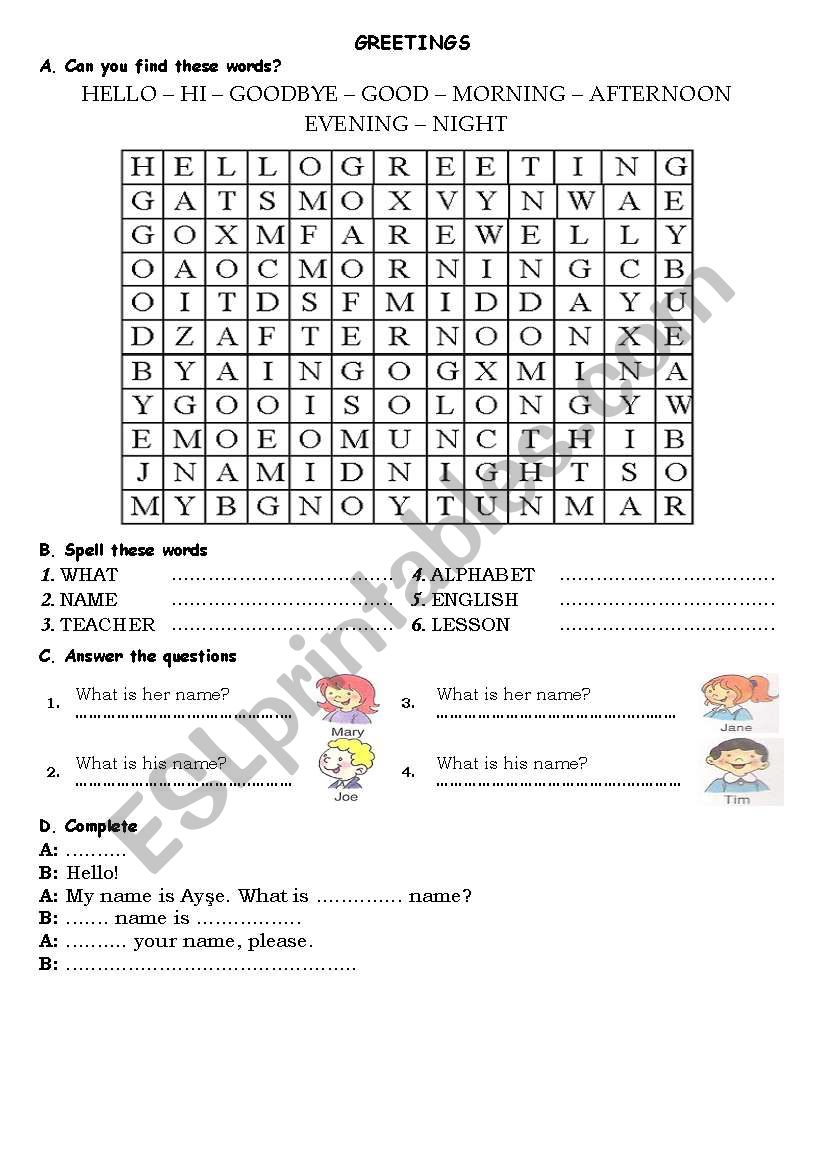 greetings worksheet