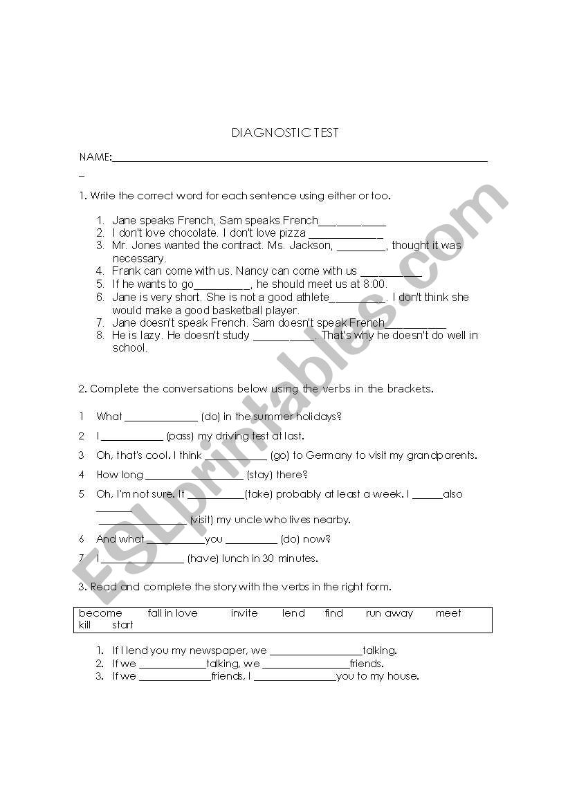 english examn worksheet