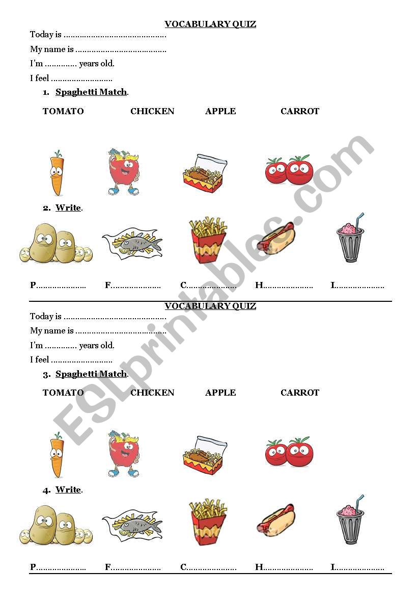 Food quiz worksheet