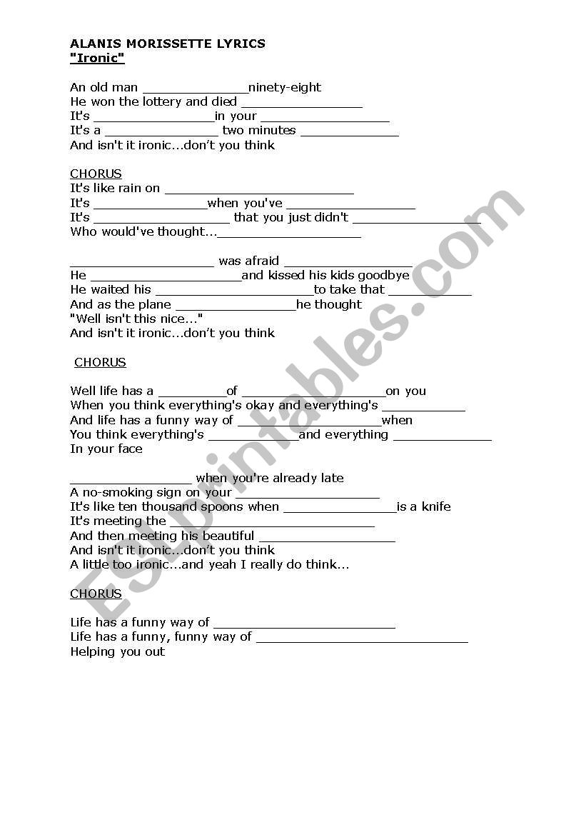 Song Ironic worksheet