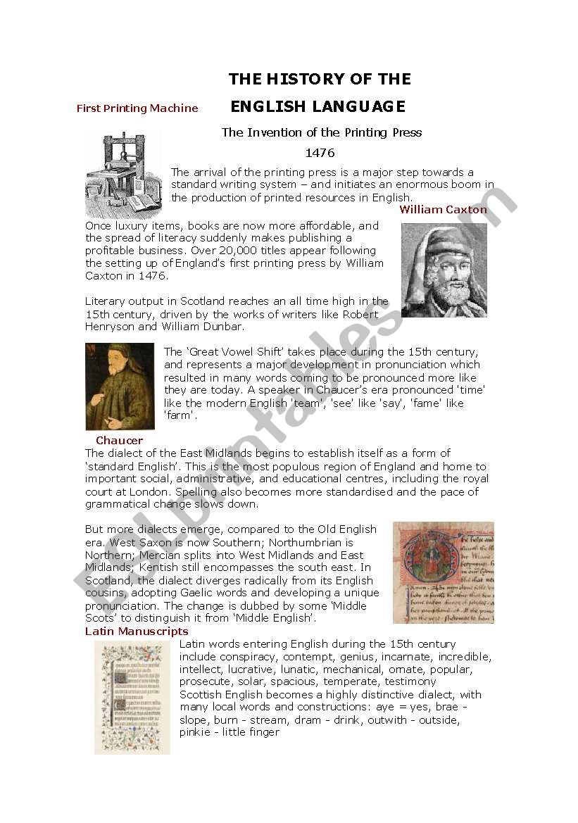History of English II worksheet