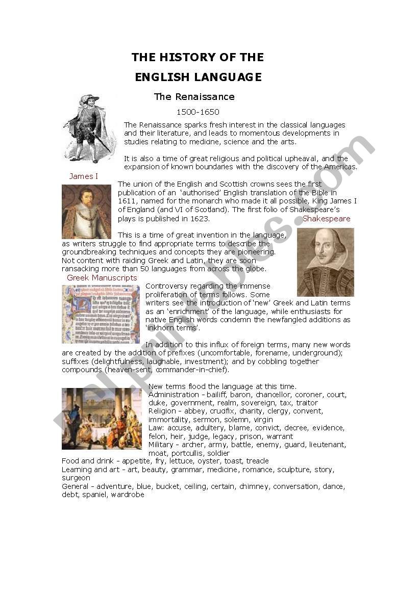 History of English III worksheet