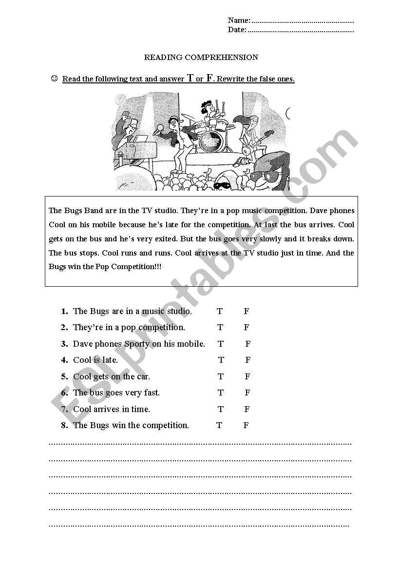 The Bugs band worksheet