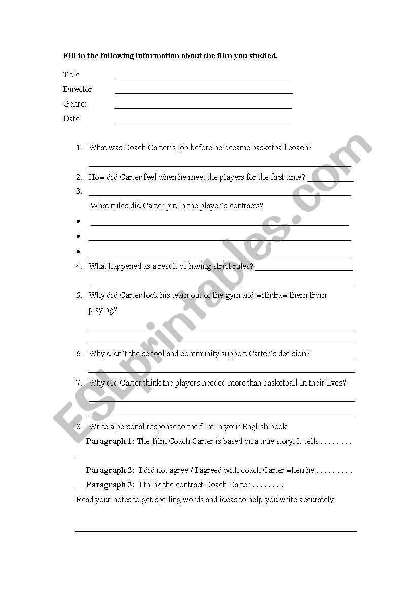 Coach Carter worksheet