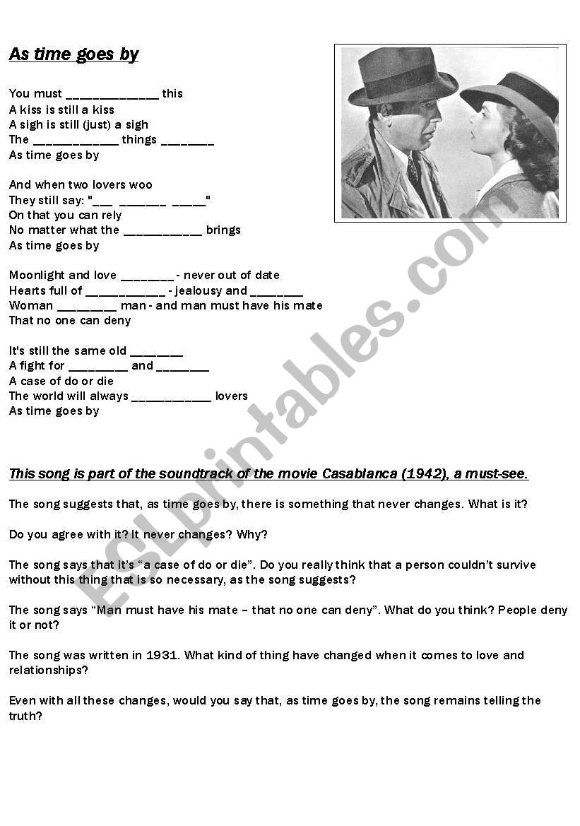 As time goes by worksheet