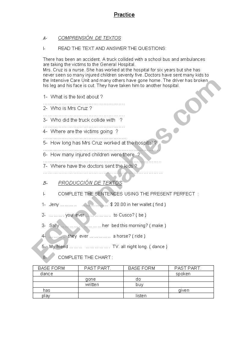 Practice ( Present Perfect ) worksheet