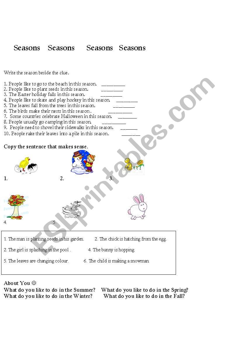 Seasons worksheet