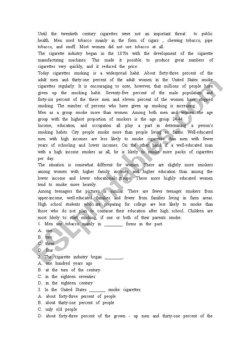 reading worksheet