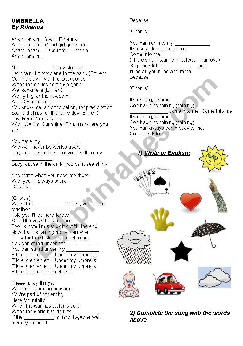 Umbrella by Rihanna worksheet