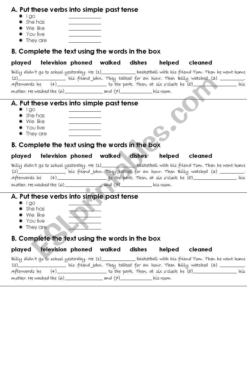 Past Simple Tense worksheet