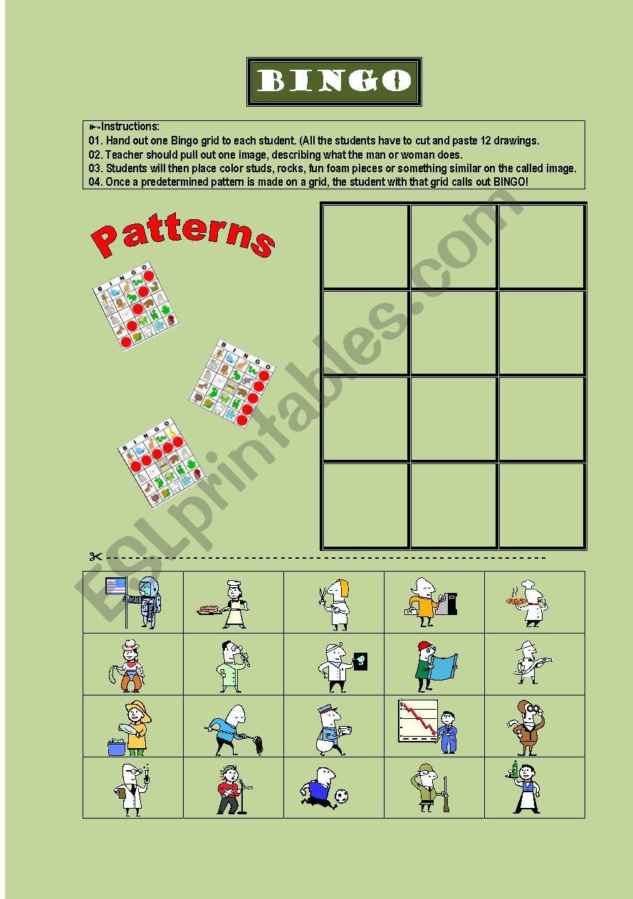 Bingo - occupations worksheet