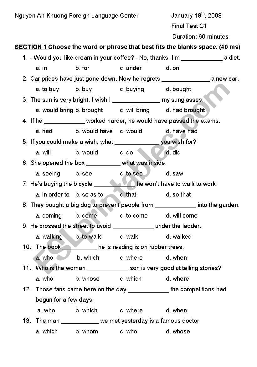 TESTING  worksheet