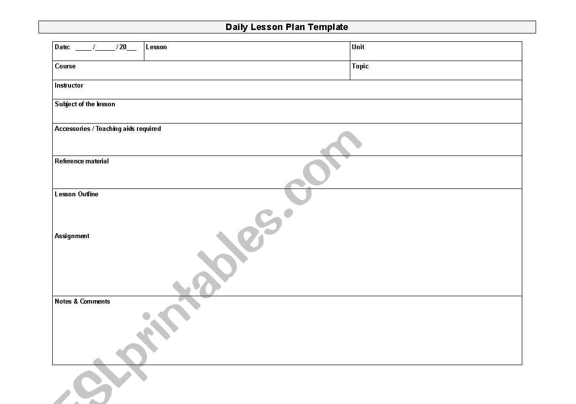Daily lesson plan template worksheet