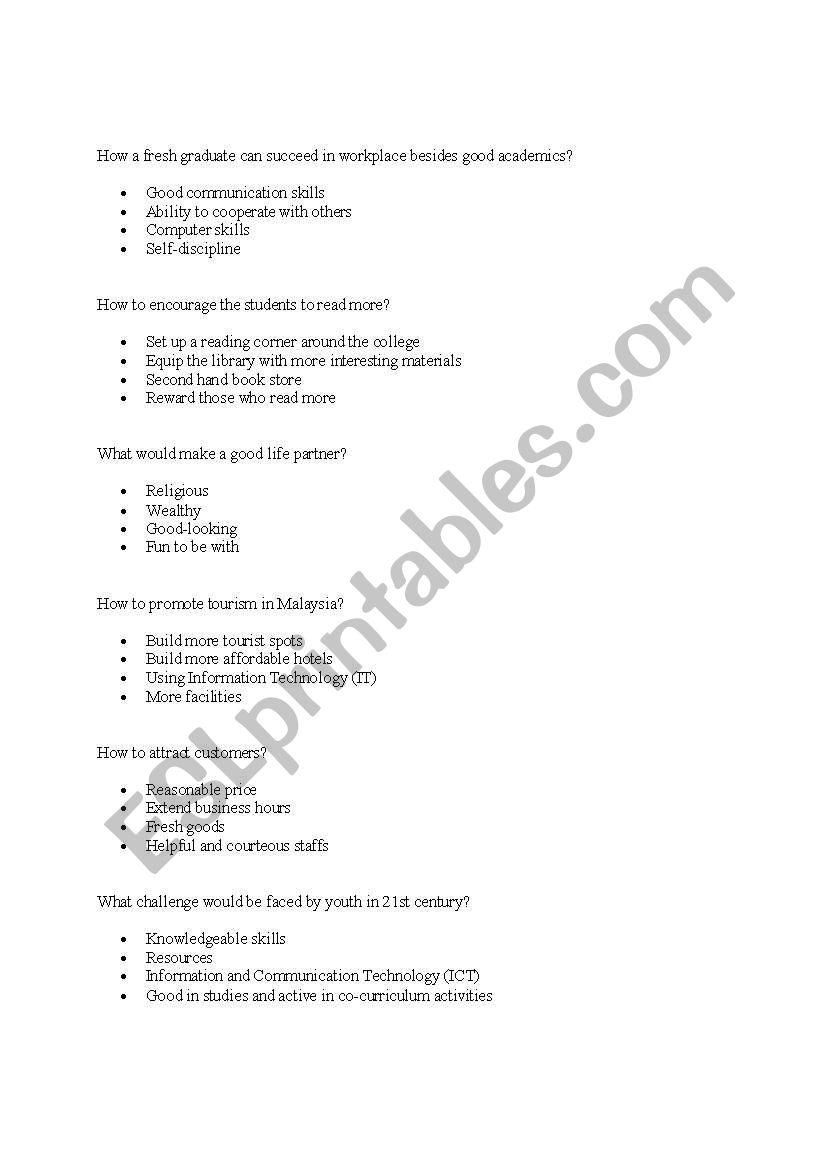 MUET Speaking Task 2006 worksheet