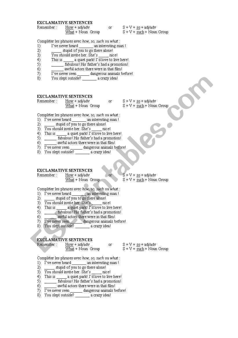 Exclamative sentences worksheet