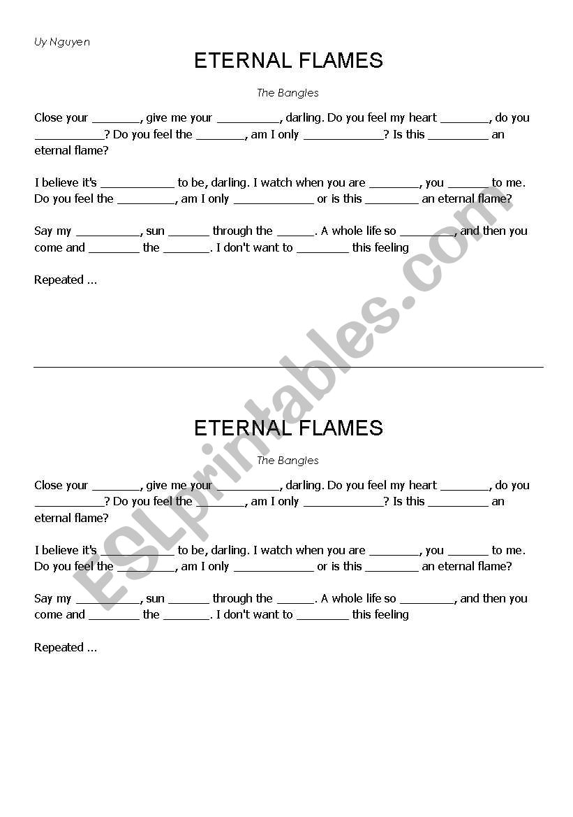 Eternal Flames  worksheet