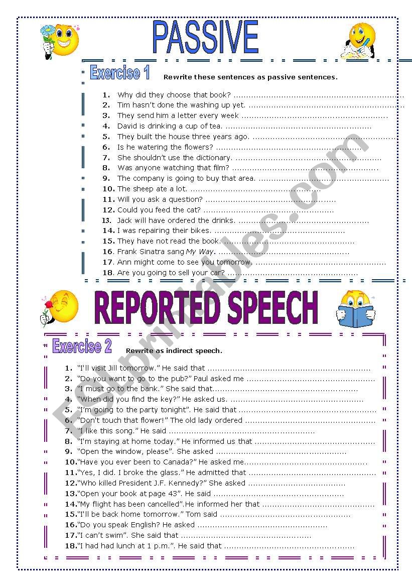 Passive and Reported Speech worksheet