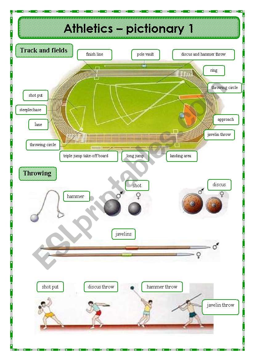 Athletics - pictionary 1/2 worksheet