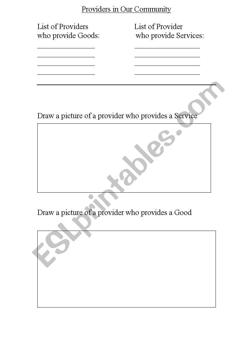 Providers In Our Community worksheet