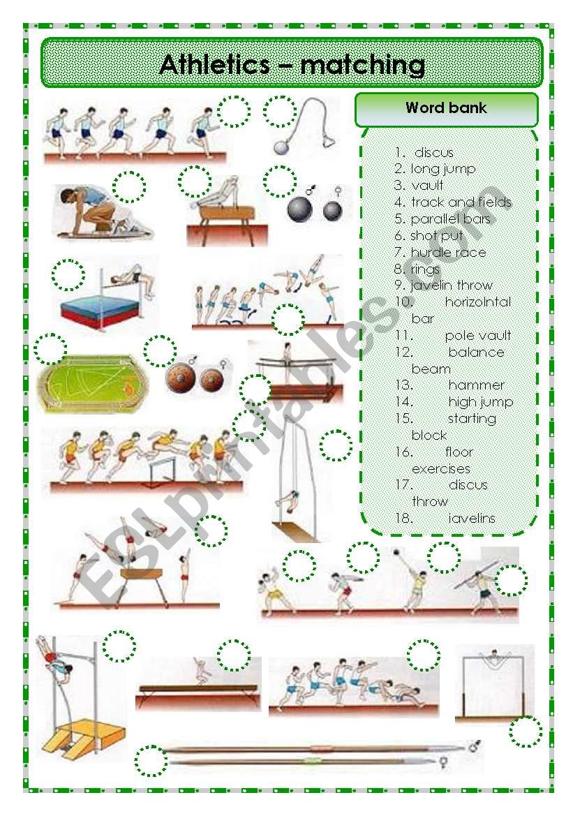 Athletics -matching exercise worksheet