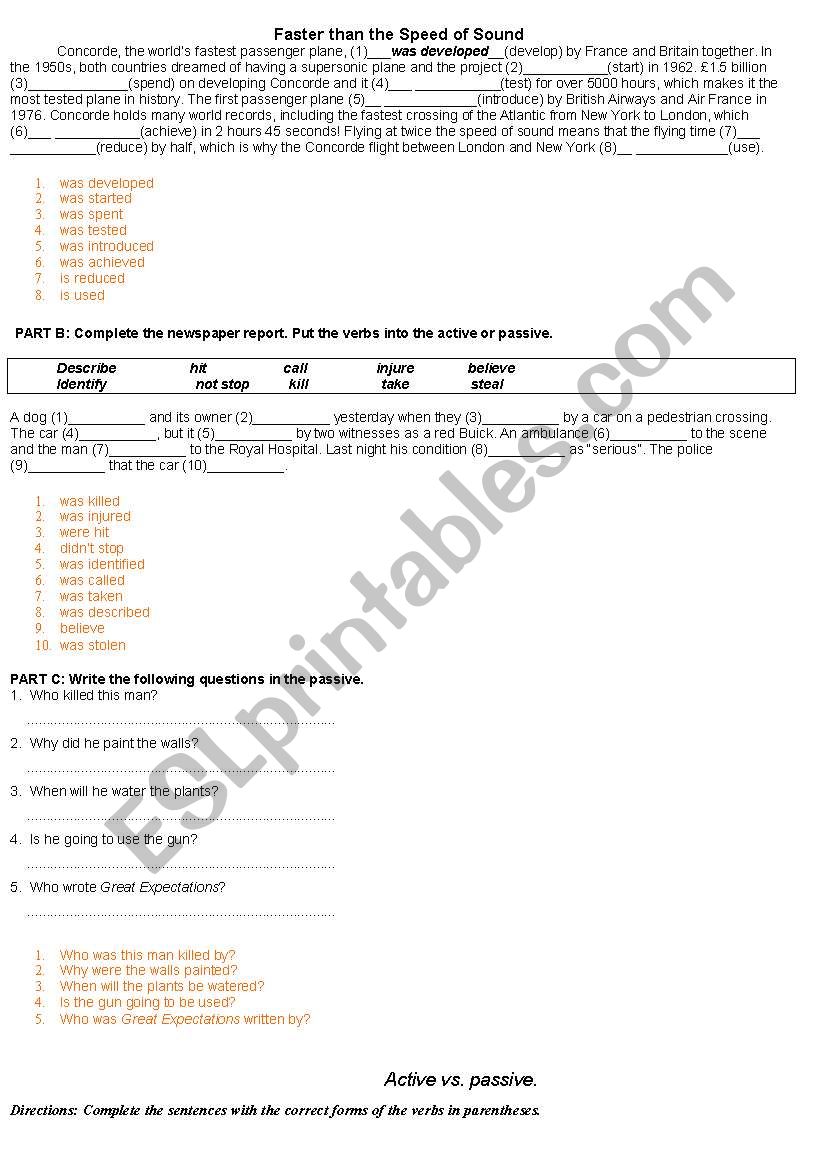 Active passive worksheet worksheet