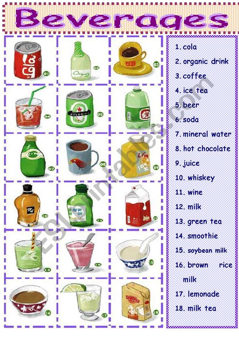 Beverages worksheet