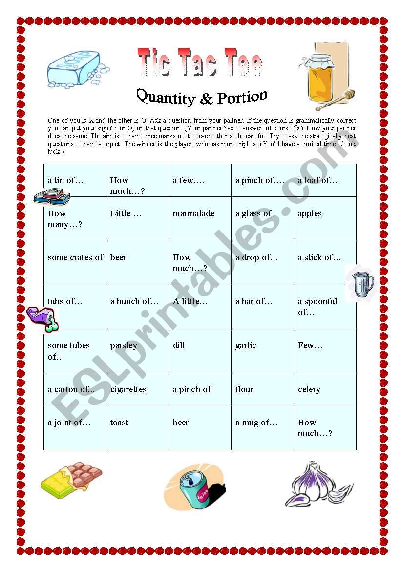 QUANTITIES AND PORTIONS Tic Tac Toe