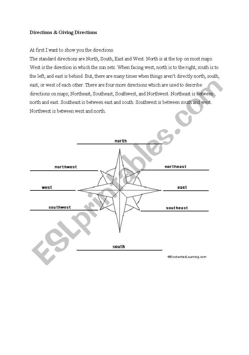 Giving directions worksheet