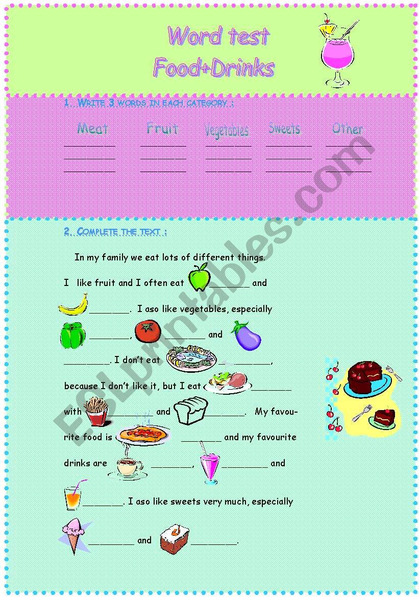 food and drinks!! worksheet