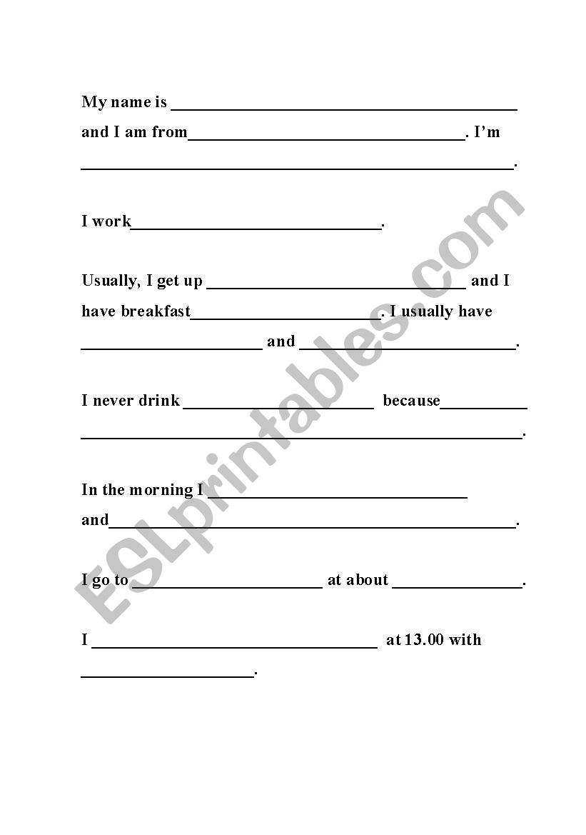 My daily story worksheet