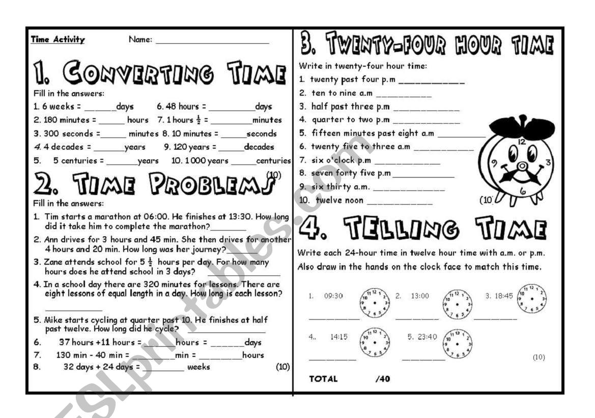 Telling Time ONE worksheet