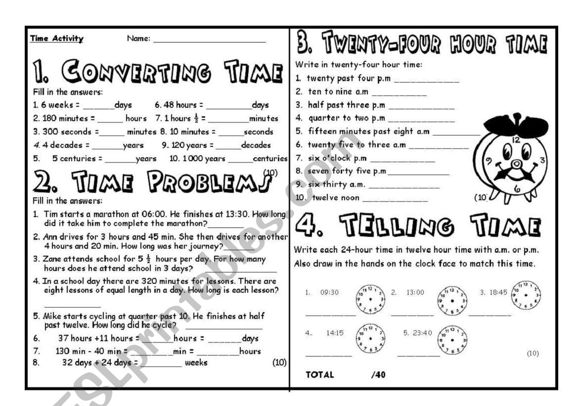 Telling Time Two worksheet