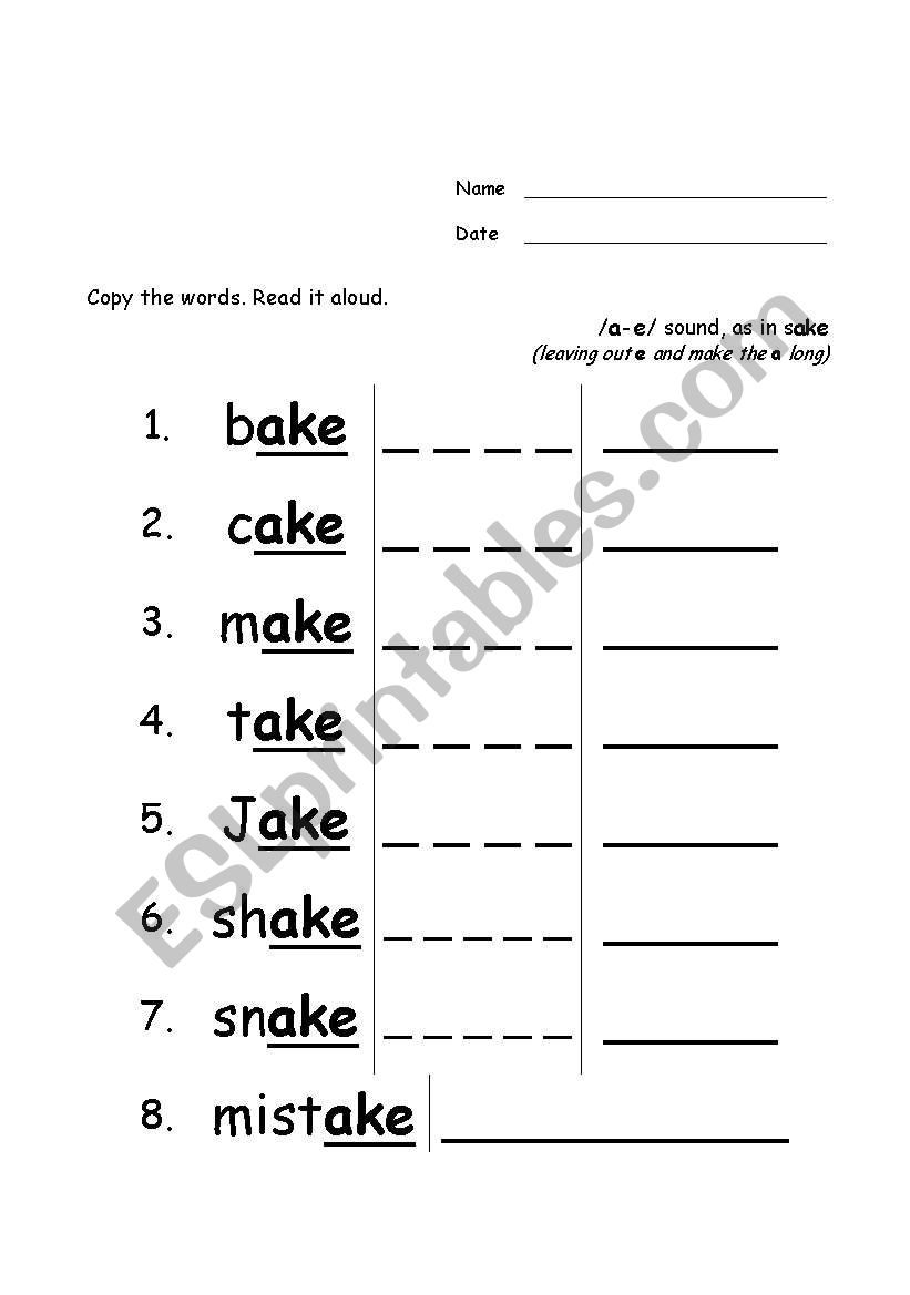 Sounds of /a-e/ worksheet