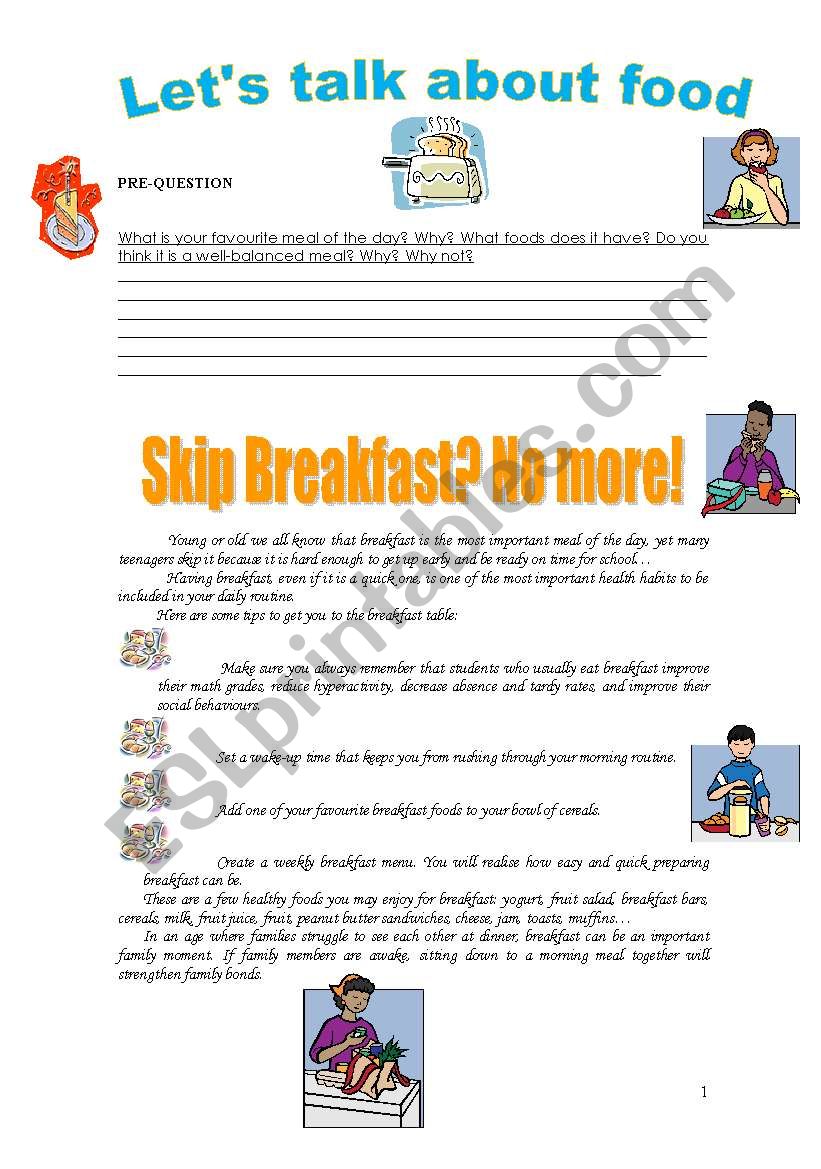 skip breakfast? No more! worksheet