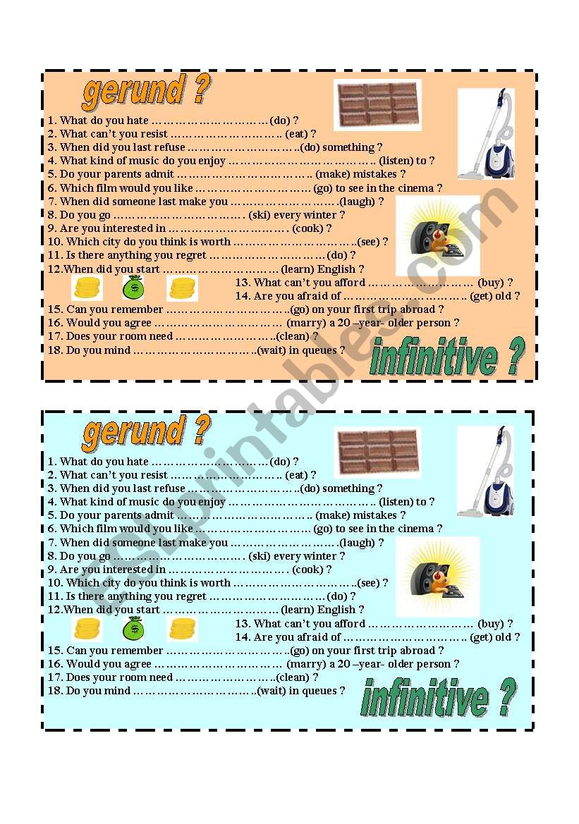 Gerund or infinitive ? worksheet