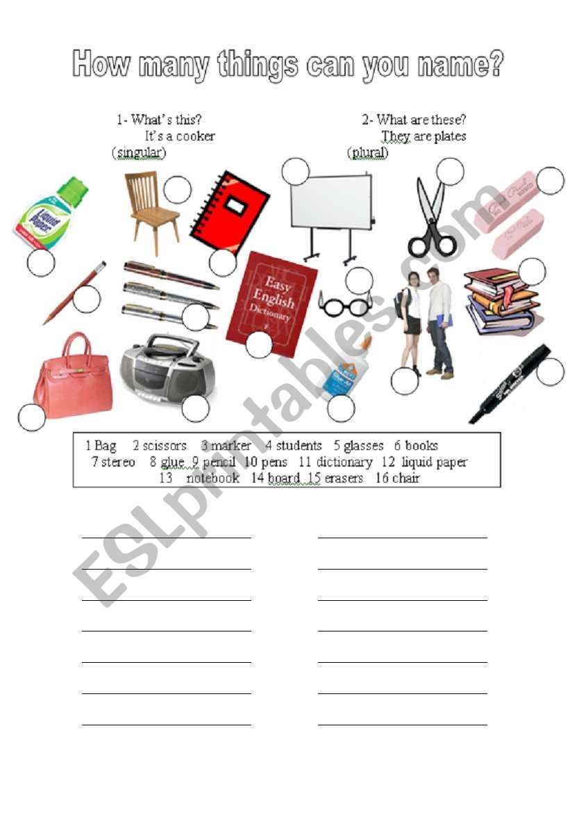 Classroom vocab worksheet