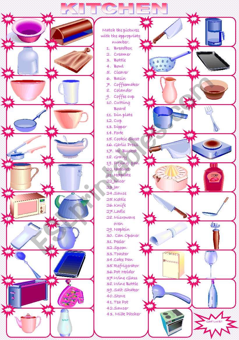 KITCHEN MATCHING worksheet