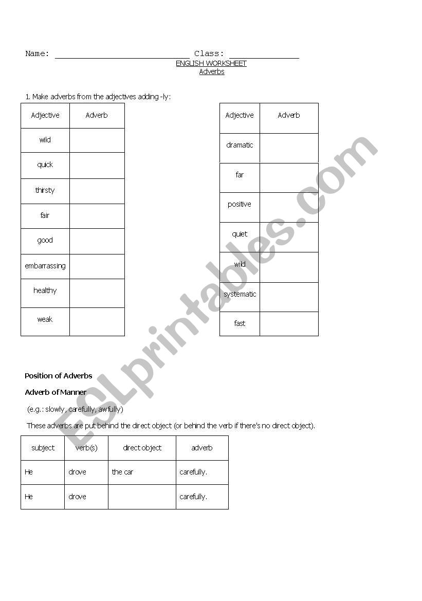 adverbs worksheet