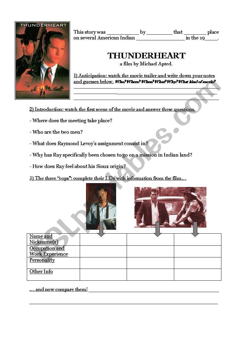 Thunderheart the movie worksheet