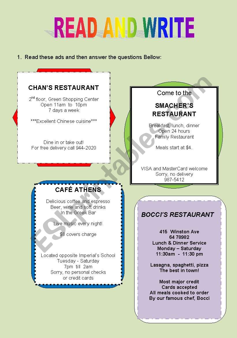 advertisement worksheet