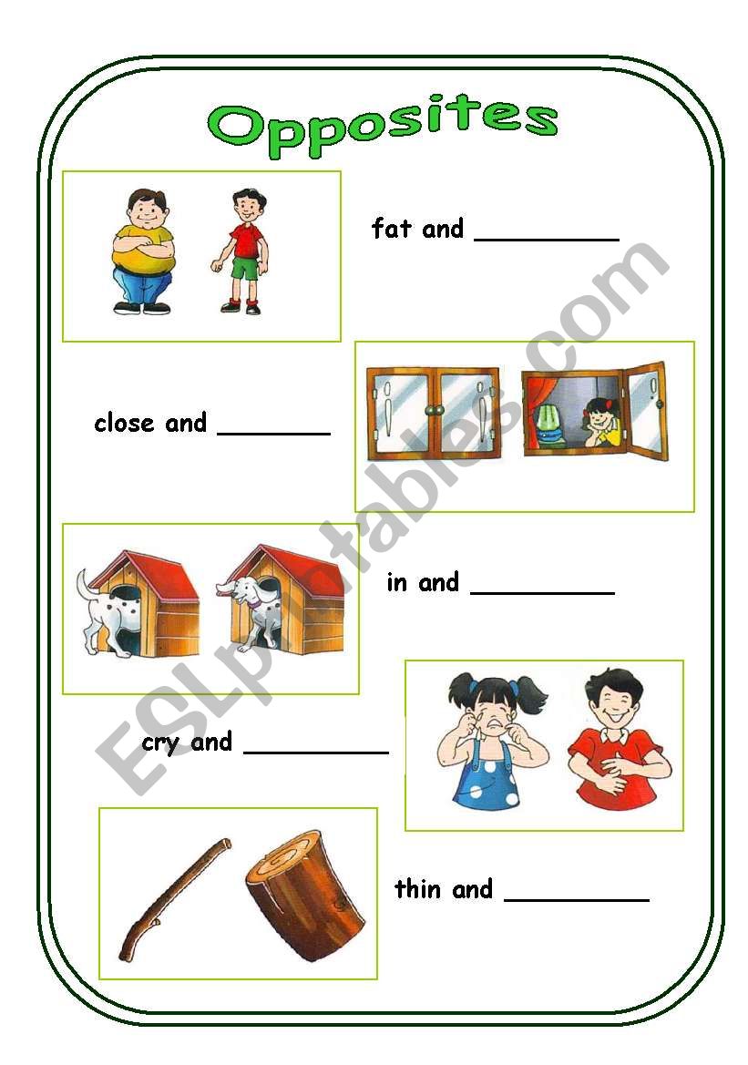 Opposites (2nd worksheet of 4)