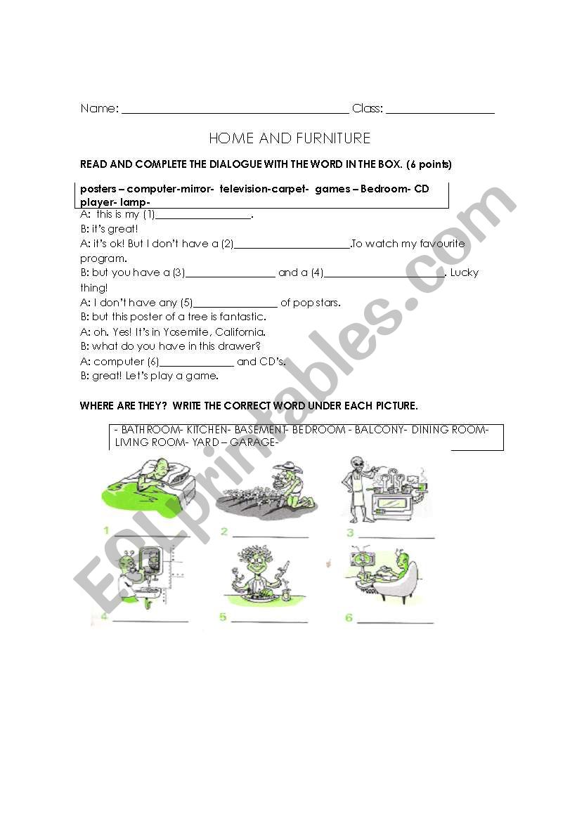 home and furniture worksheet