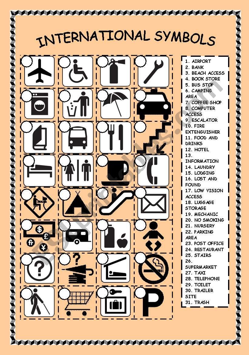 INTERNATIONAL SYMBOLS worksheet