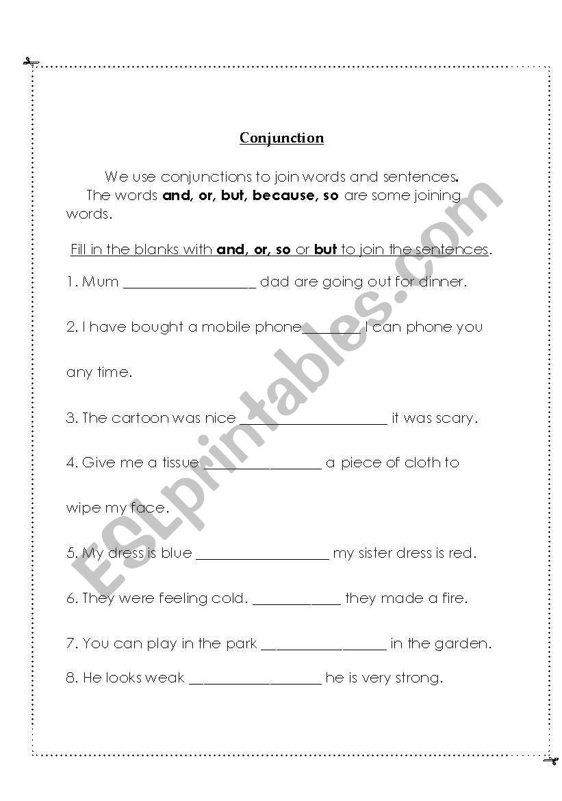 conjunction worksheet