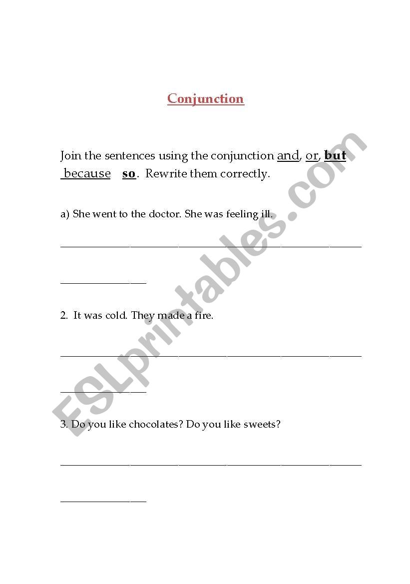 conjunction worksheet